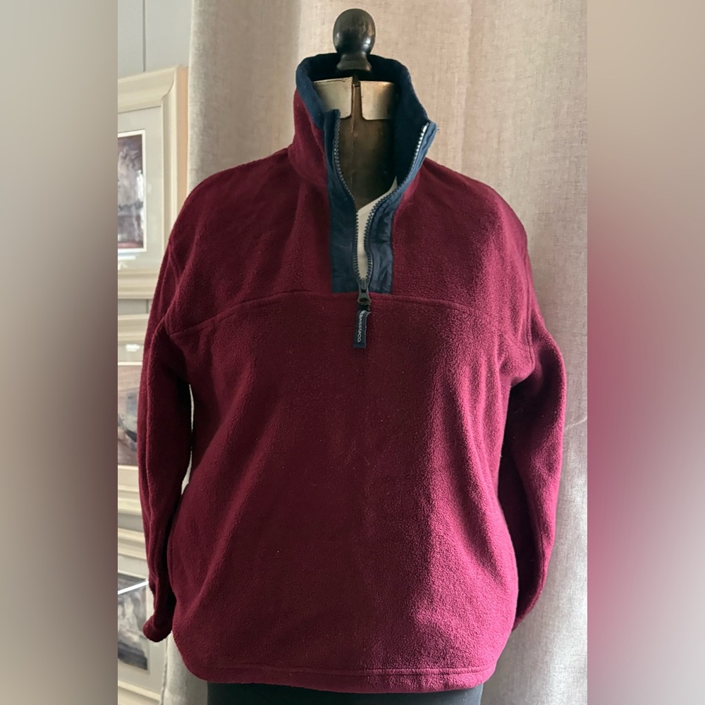 G.H. Bass & Co Women’s XL Burgundy Quarter Zip Fleece Pullover Navy Trim